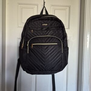 Black Quilted Backpack with Gold Zippers
